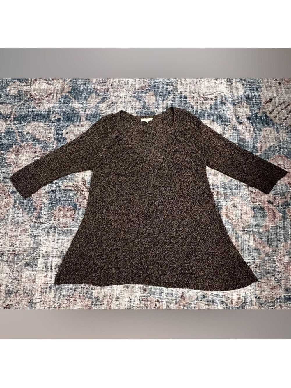 Eileen Fisher 100% Linen 3/4 Sleeve Crochet Knit V-Neck Sweater Petite Medium